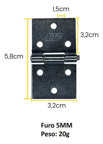 Dobradiças Quadradas Para Baú 1,25'' Loth Kit 2 Unidades