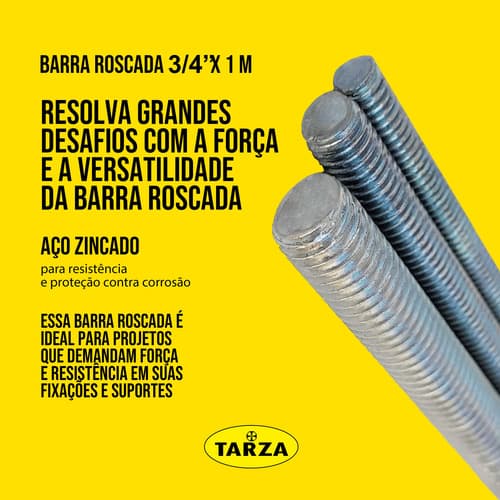 2 Barra Roscada 3/4 X 1m + 8 Arruelas + 4 Porcas Galvanizada Cinza-escuro