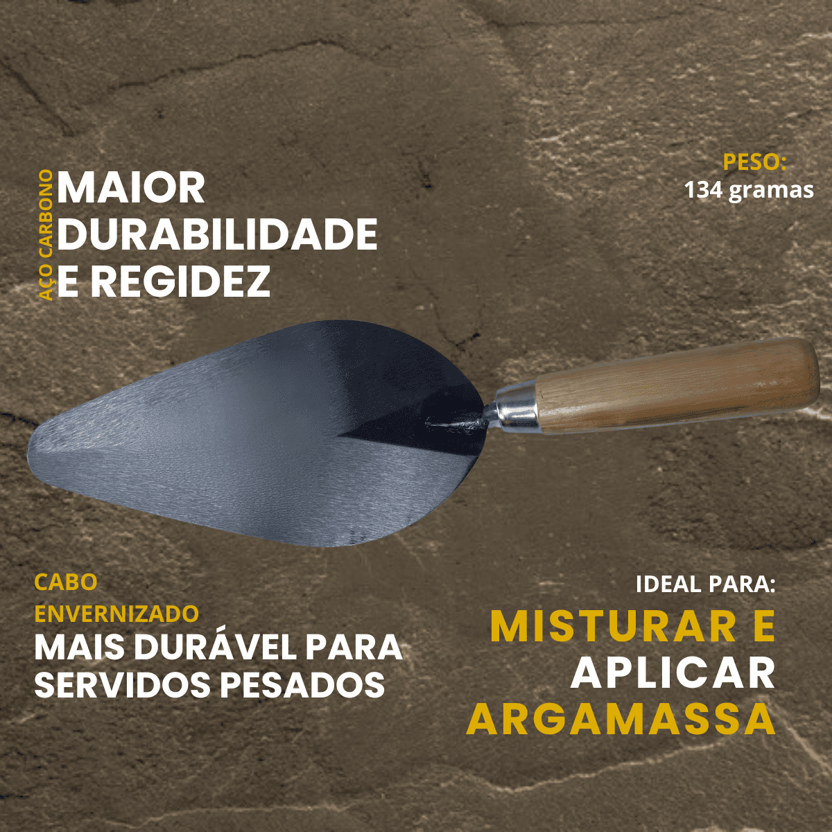 Colher de Pedreiro Oval Redonda 08 polegadas Cabo Madeira