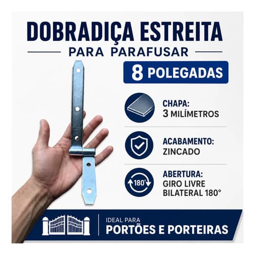 Par De Dobradiça Estreita Parafusar 8 Polegadas Zincada