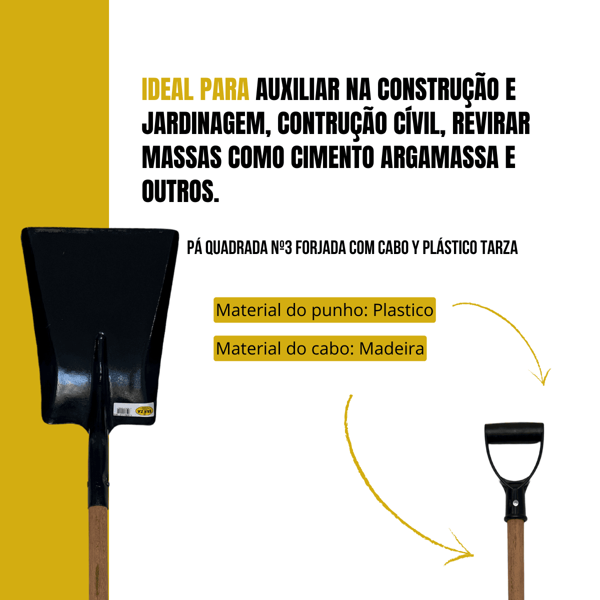 Pá Quadrada Nº3  Aço Forjado  Com Cabo Plástico TARZA