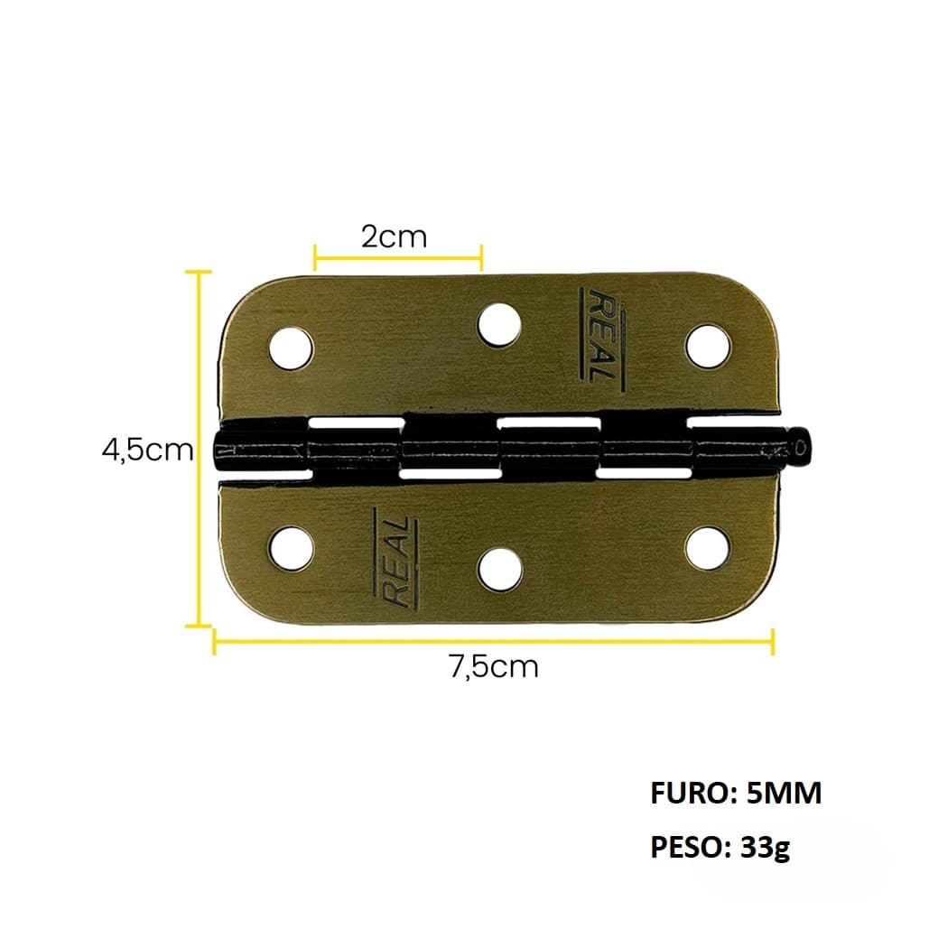 DOBRADIÇA FLO PINO SOLTO CANTO REDONDO 4,5 X 7,5CM