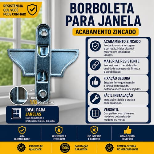 4 Un De Borboleta Para Janela Guilhotina Zincada Prateado