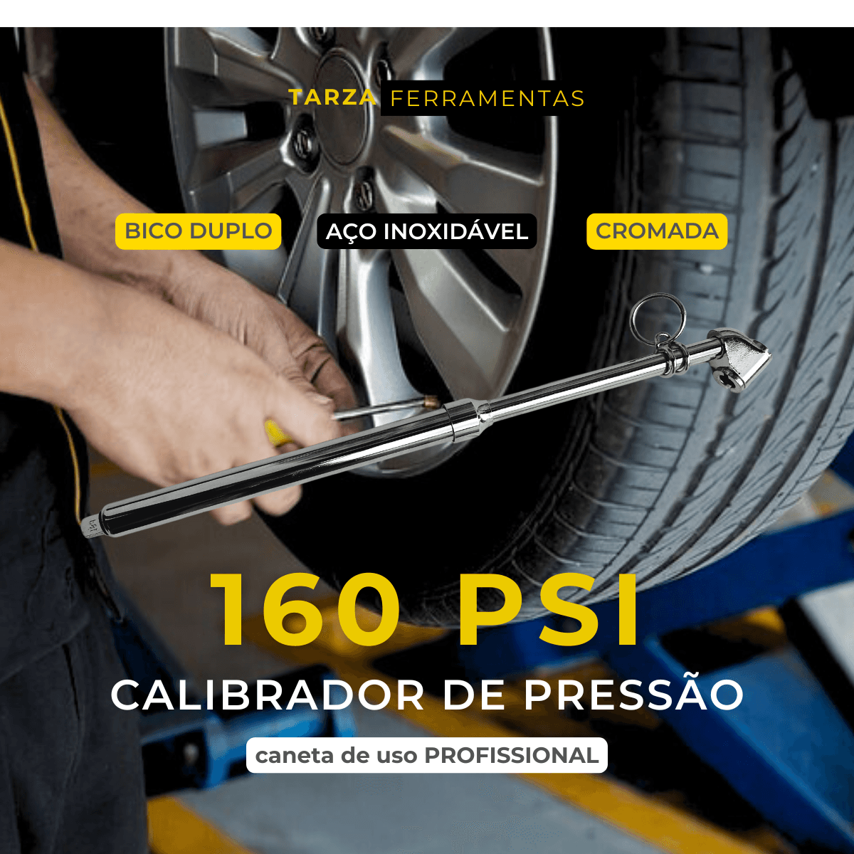 Calibrador Manual de Pressão de Pneu Tipo Caneta 160 PSI