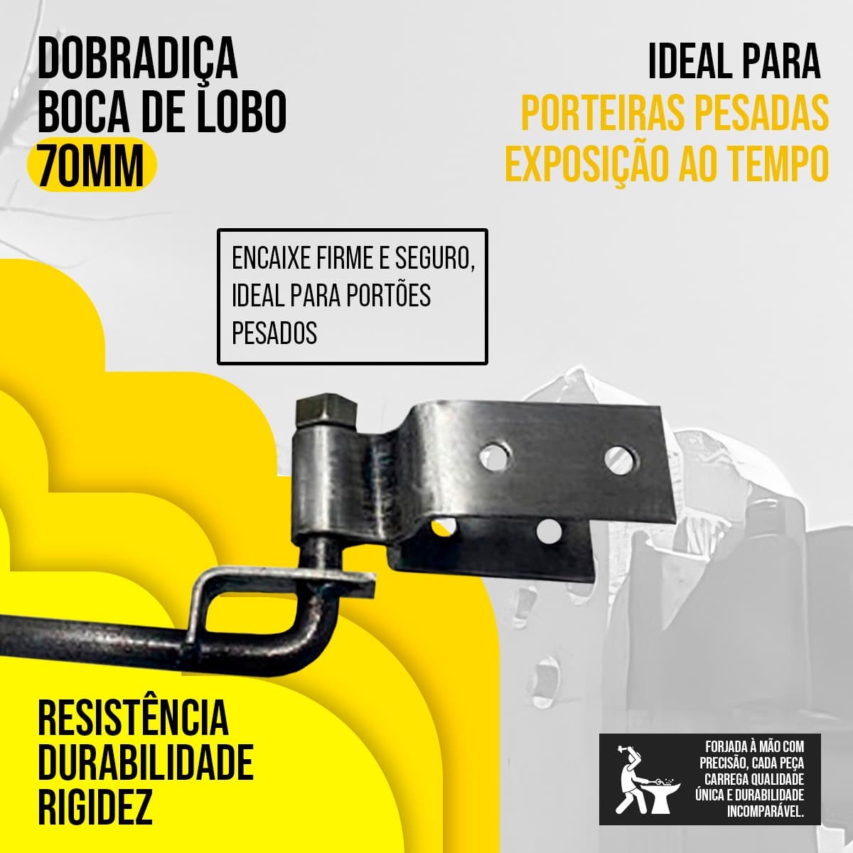 Dobradiça Boca De Lobo Forjada 70mm Tarza