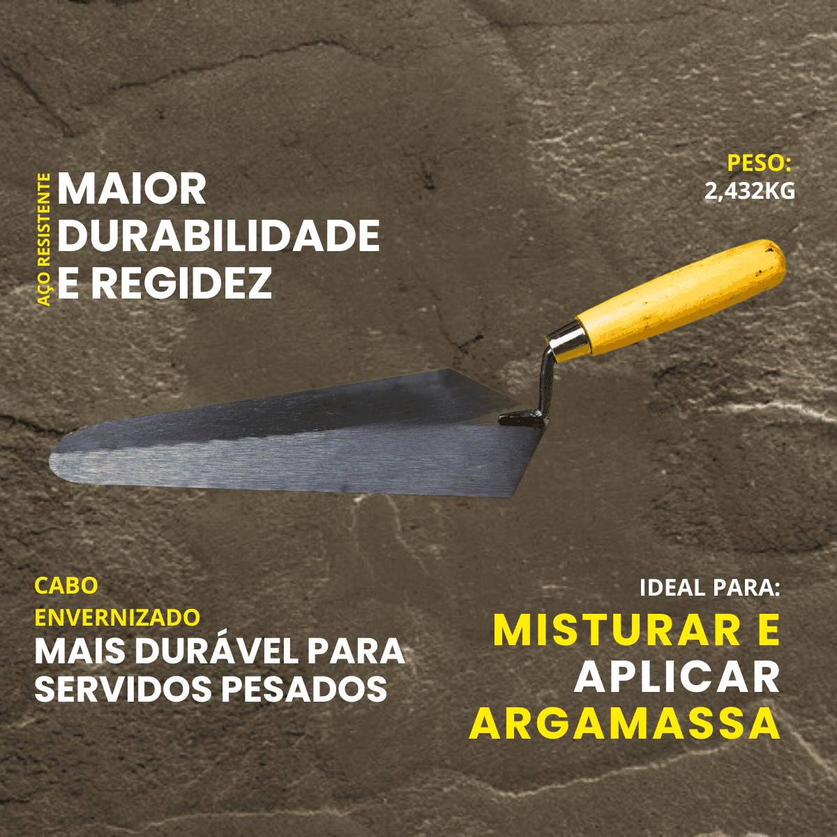 Colher Pá de Pedreiro Canto Reto 10 Profissional Soldada