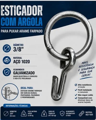 02 Un Esticador Arame Argola Estica Cerca 3/8 Galvanizado