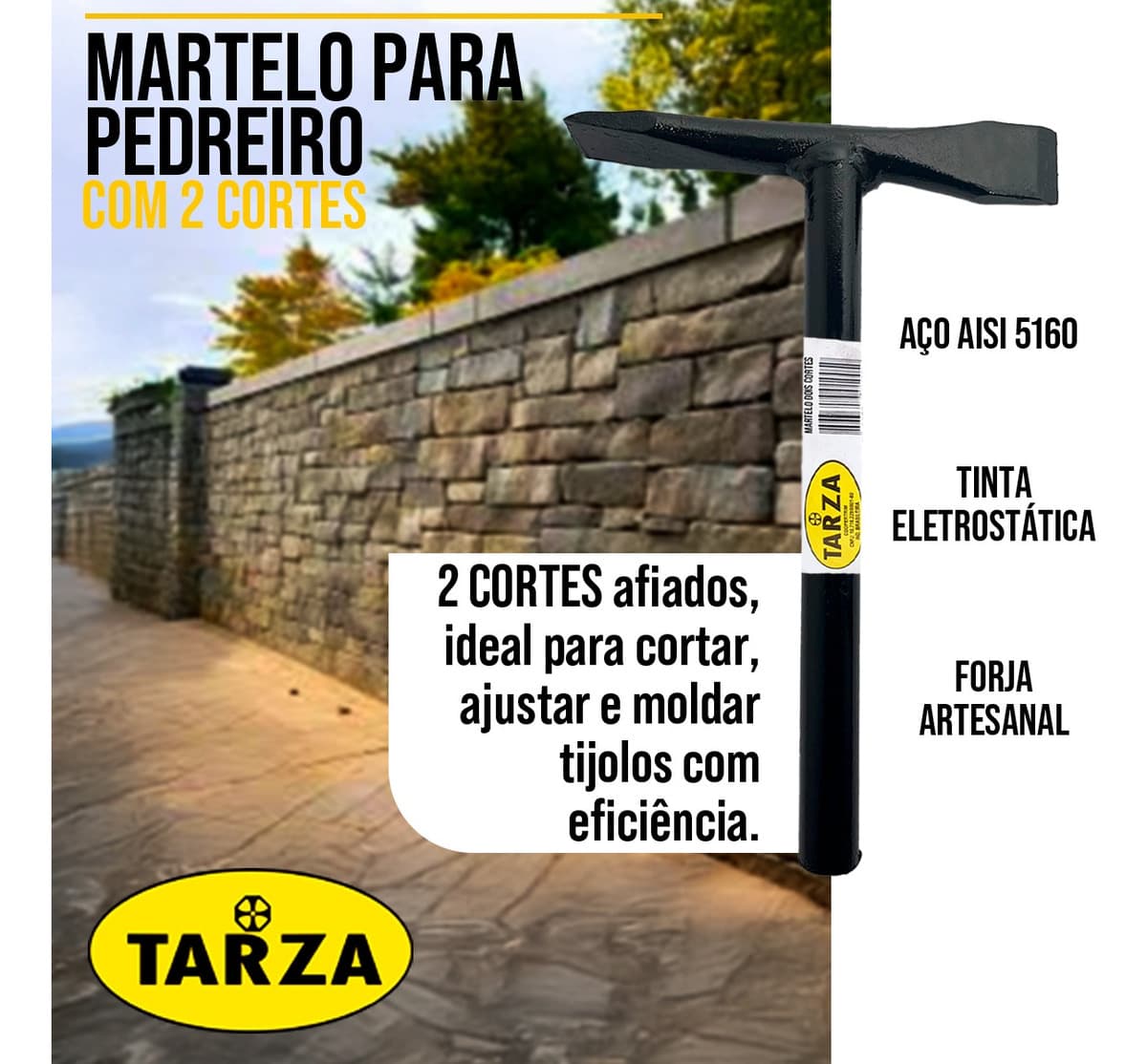 Martelo Para Pedreiro 2 Cortes 600g Forjado Tarza
