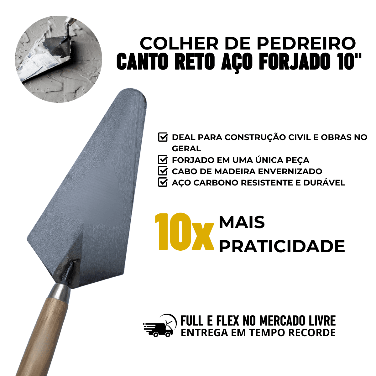 Colher de Pedreiro Canto Reto 10 Polegadas Soldada TARZA