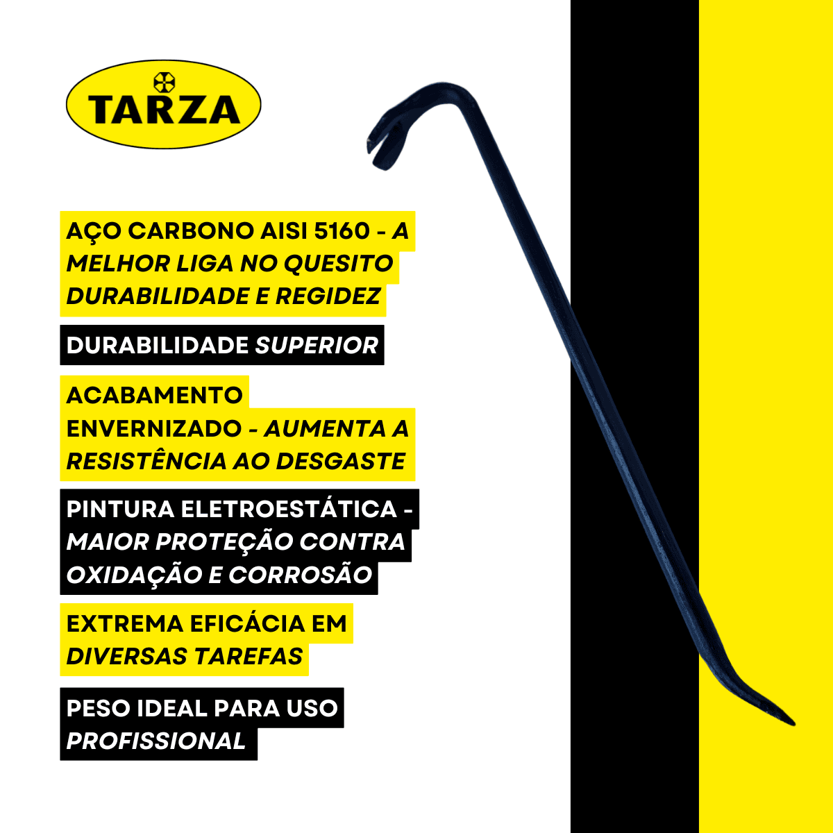 Pé De Cabra Liso Alavanca Curvo Preto Aço Forjado 3/4 TARZA 