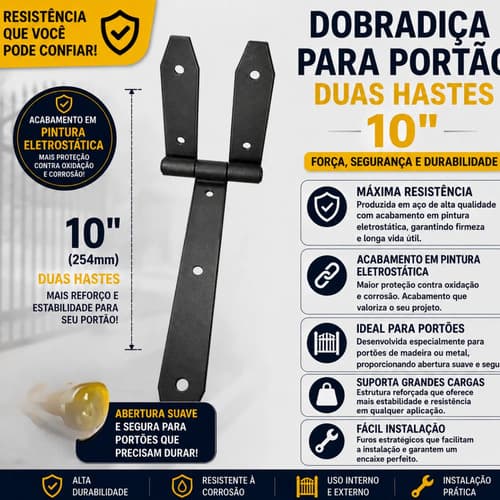 Par De Dobradiça Estreita P Parafusar 2 Hastes 10  Preta