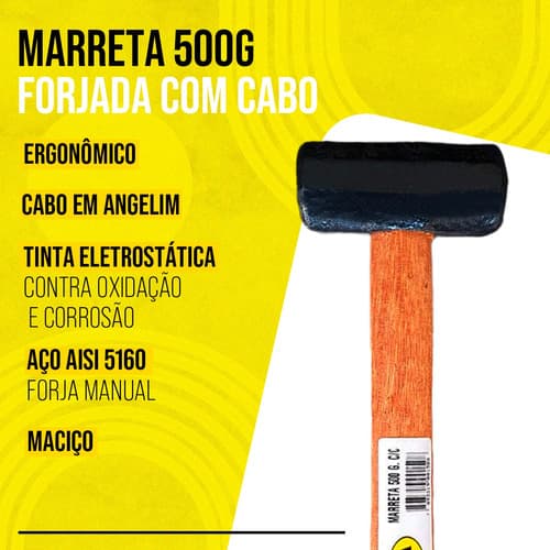 Marreta 500g + Ponteiro De 8  Forjados Tarza