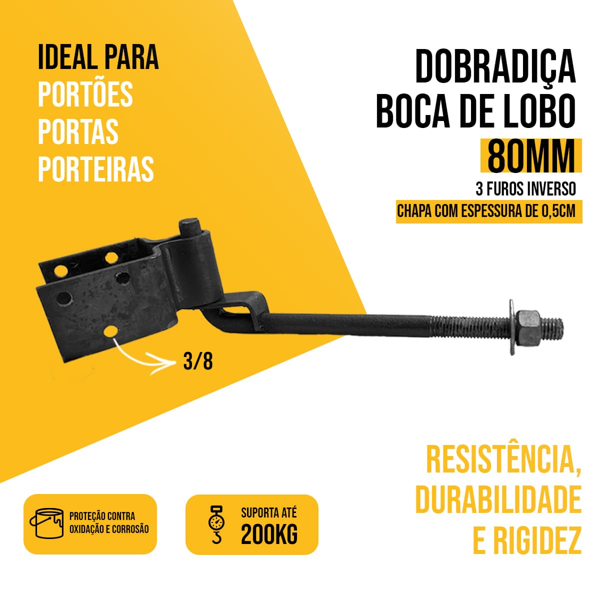 DOBRADIÇA BOCA DE LOBO 80MM 3 FUROS INVERSO X 3/4