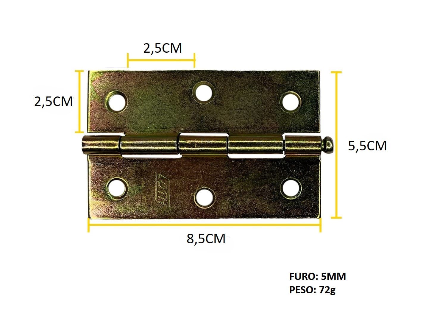 DOBRADIÇA DE PINO SOLTO BICROMADO  5,5CM X 8,5CM LOTH 