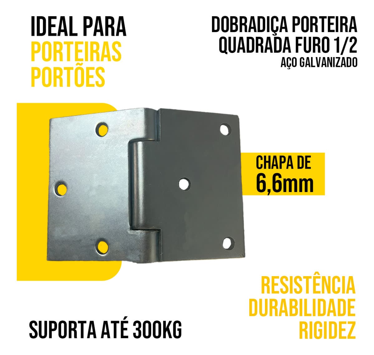 Dobradiça Quadrada Nº 04 Aço Furo 1/2 Tarza