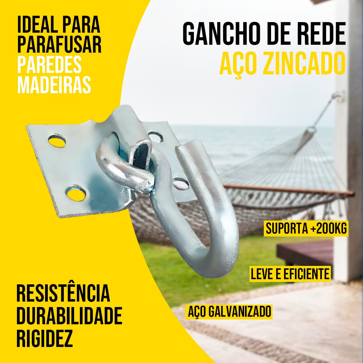 Gancho De Rede Reforçado Aço Zincado Parafusar 150 KG TARZA