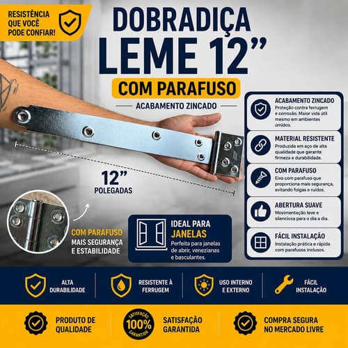 Par De Dobradiça Leme 12 Polegadas Zincada + Parafusos Loth