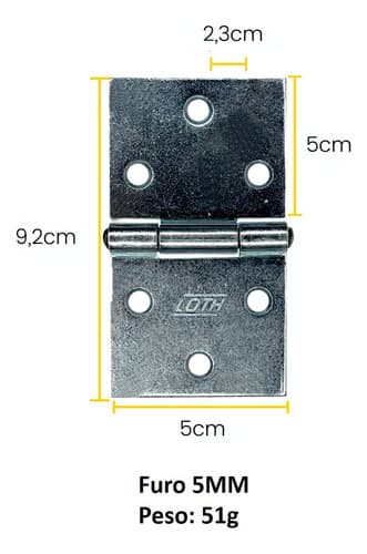 6 Un Dobradiça Quadrada P/ Baú 2  5cm Loth Galvanizada