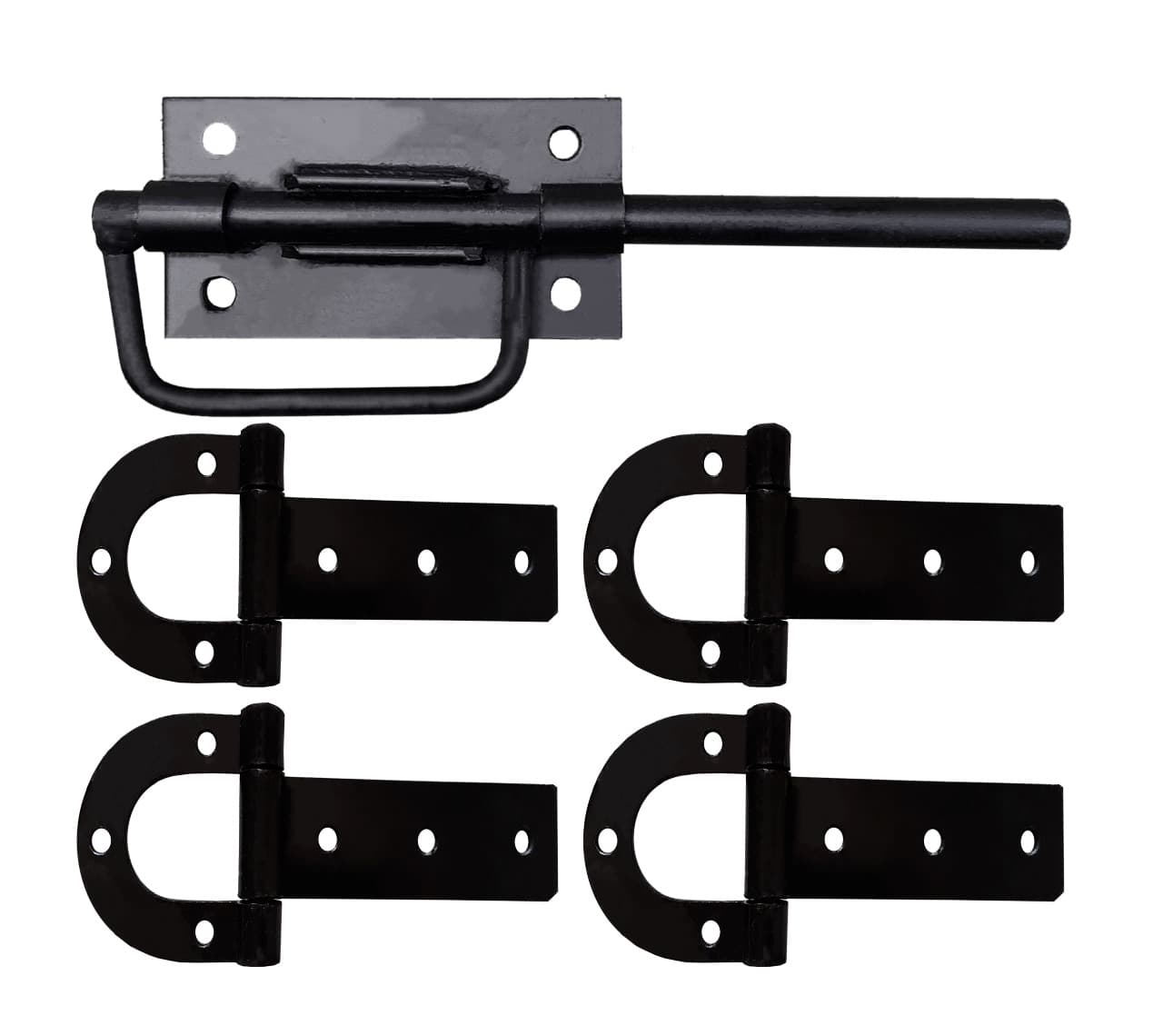 4 Dobradiça Porteira Ferradura 255mm + 1 Tranca Salva Vidas