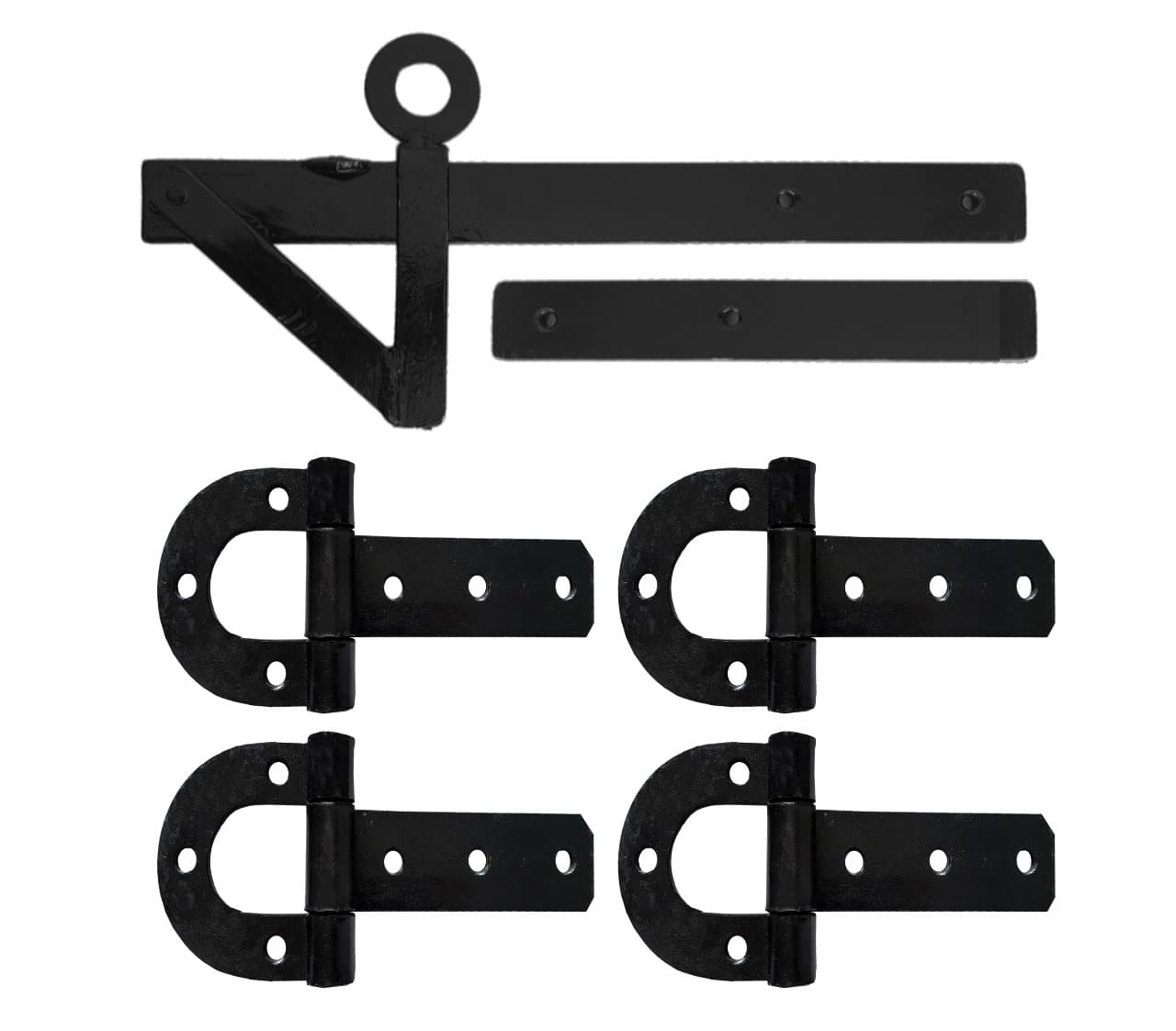 4 Dobradiça Porteira Ferradura 265mm + 1 Tranca Tramela