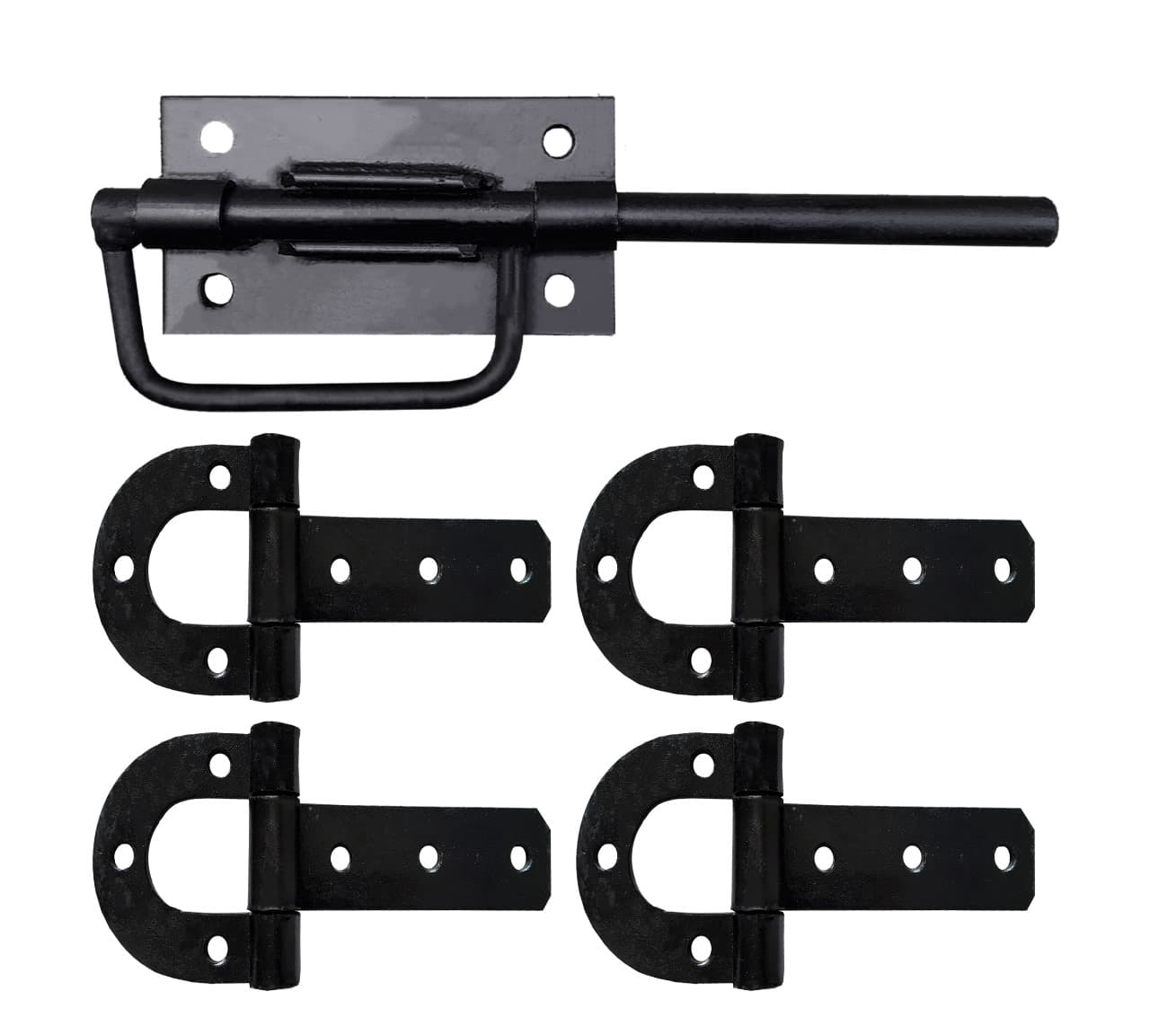 4 Dobradiça Porteira Ferradura 265mm + 1 Tranca Salva Vidas