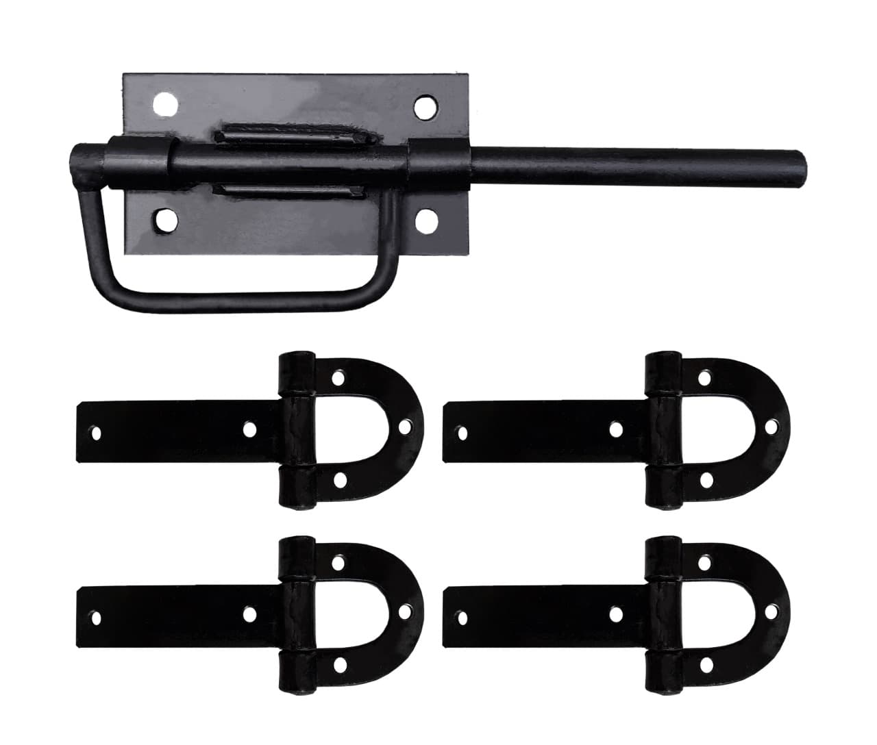 4 Dobradiça Porteira Ferradura 185mm + 1 Tranca Salva Vidas