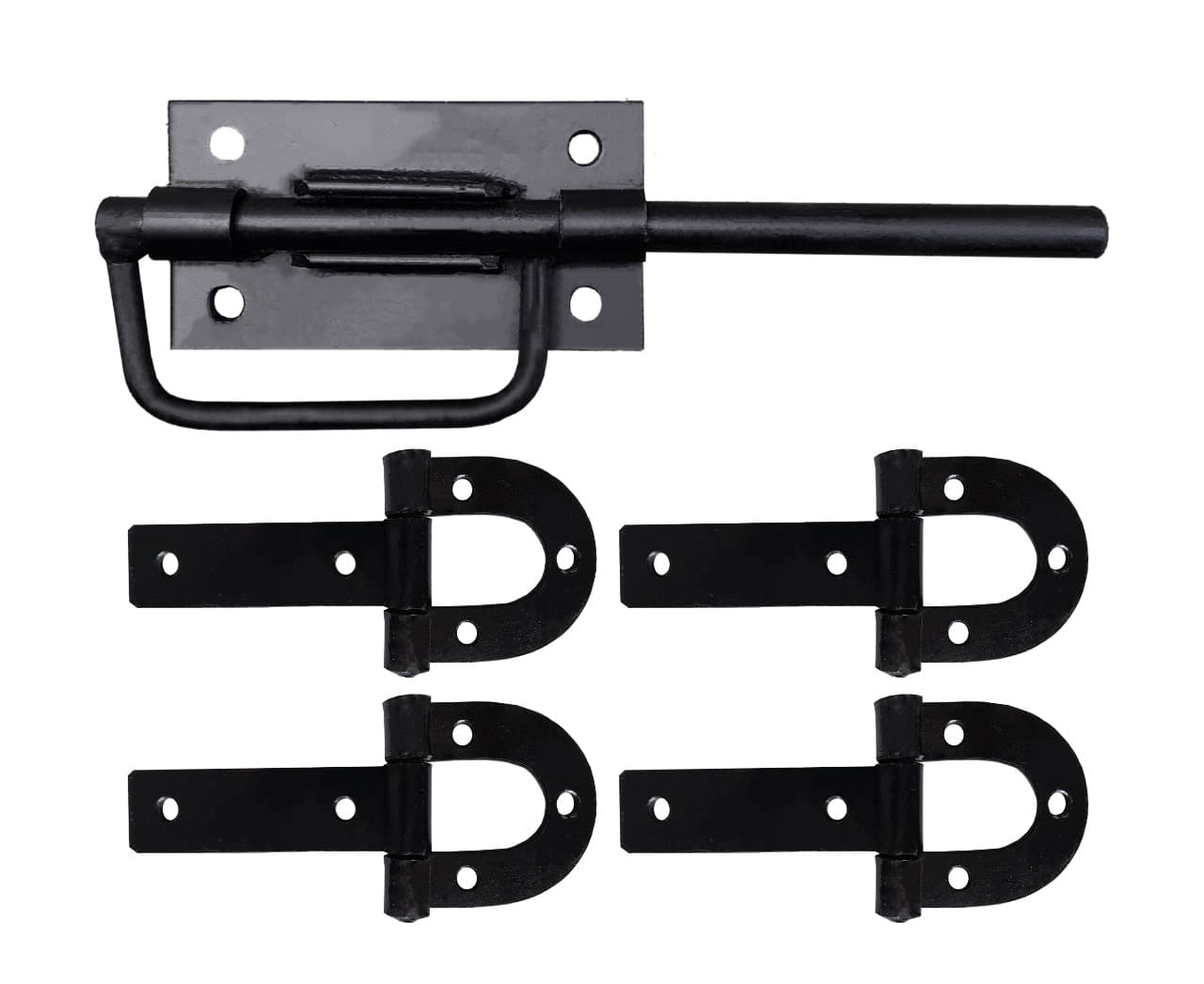 4 Dobradiça Porteira Ferradura 225mm + 1 Tranca Salva Vidas