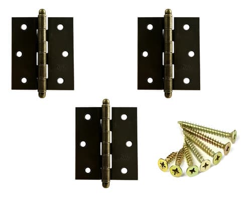 3 Un Dobradiça Pino Bola 3x2,5cm Real Ouro Velho + Parafusos