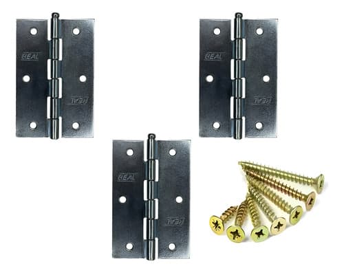 3 Un Dobradiça 3,5 X2.0 Pino Solto Zincada + Parafusos Real