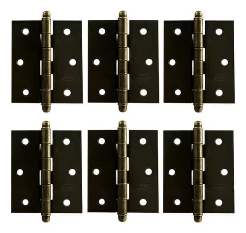 6 Un Dobradiça Pino Bola 3x3 Cm Real Ouro Velho + Parafusos